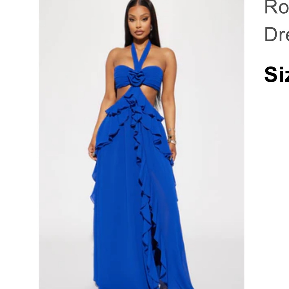 Fashion Nova Blue Halter Sundress with Ruffles